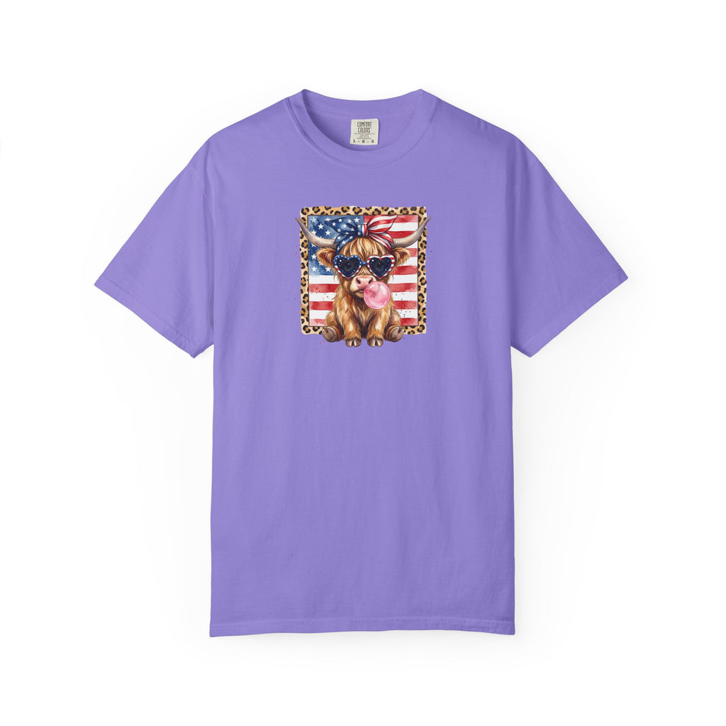 Patriotic Yorkie Puppy American Flag T-Shirt | Leopard Frame