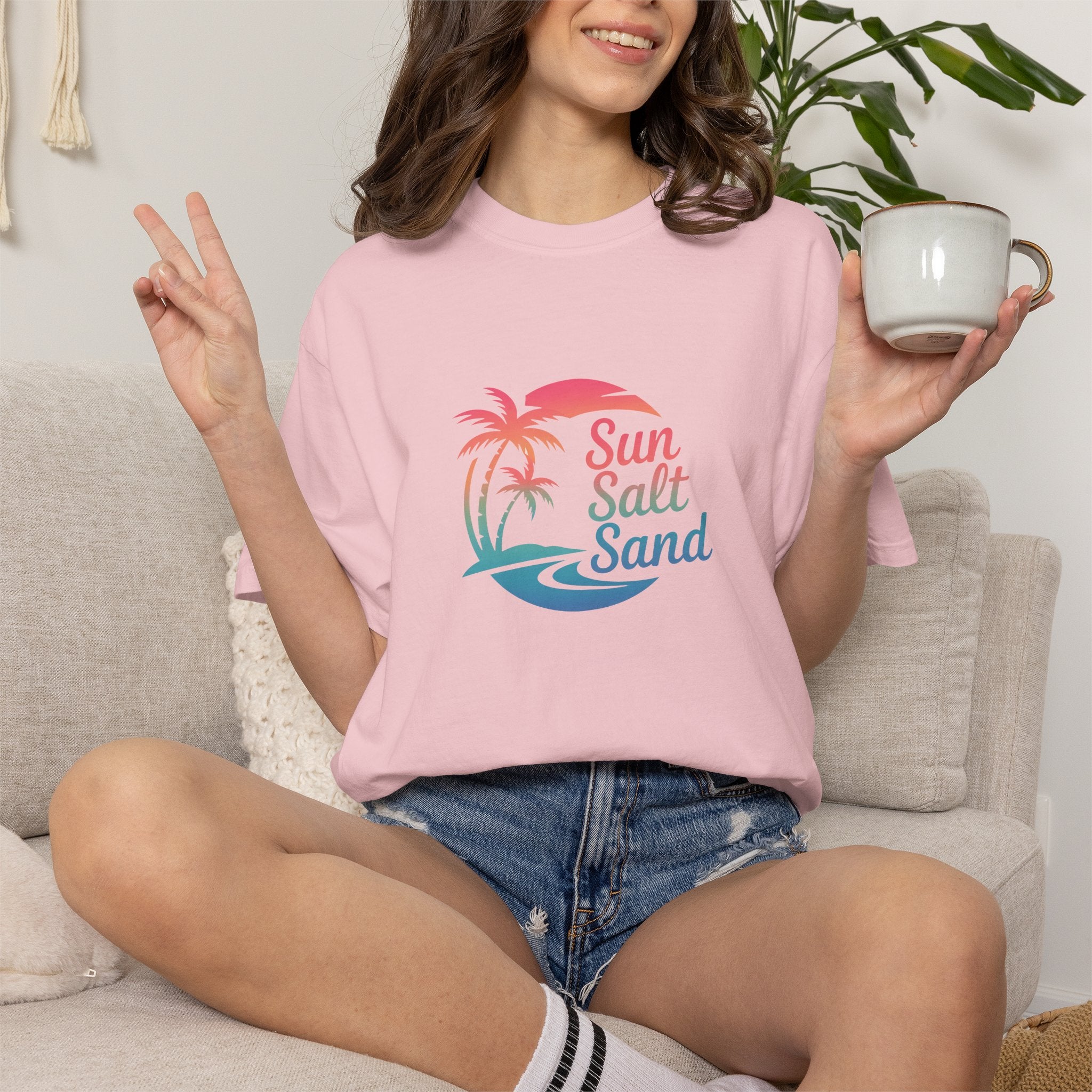 Sun Salt Sand Beach T-Shirt — Tropical Palm & Wave Graphic Tee