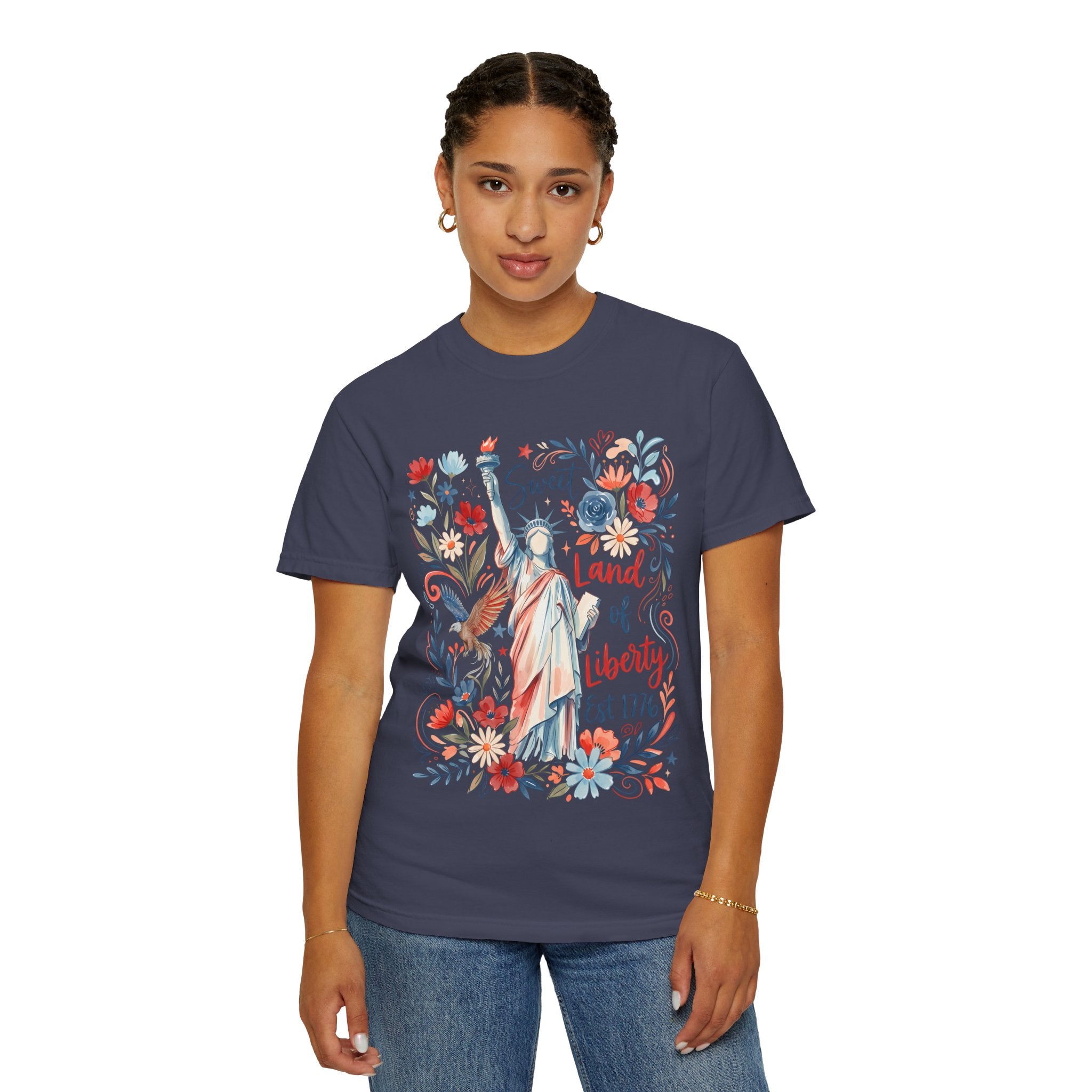 Liberty & Land Statue of Liberty Floral T-Shirt