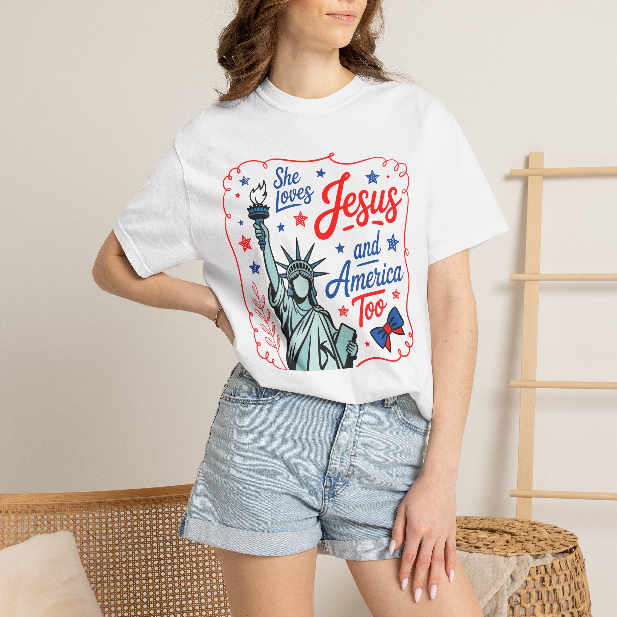 Jesus and America T-Shirt — She Loves Jesus and America Too Patriotic Statue of Liberty Tee