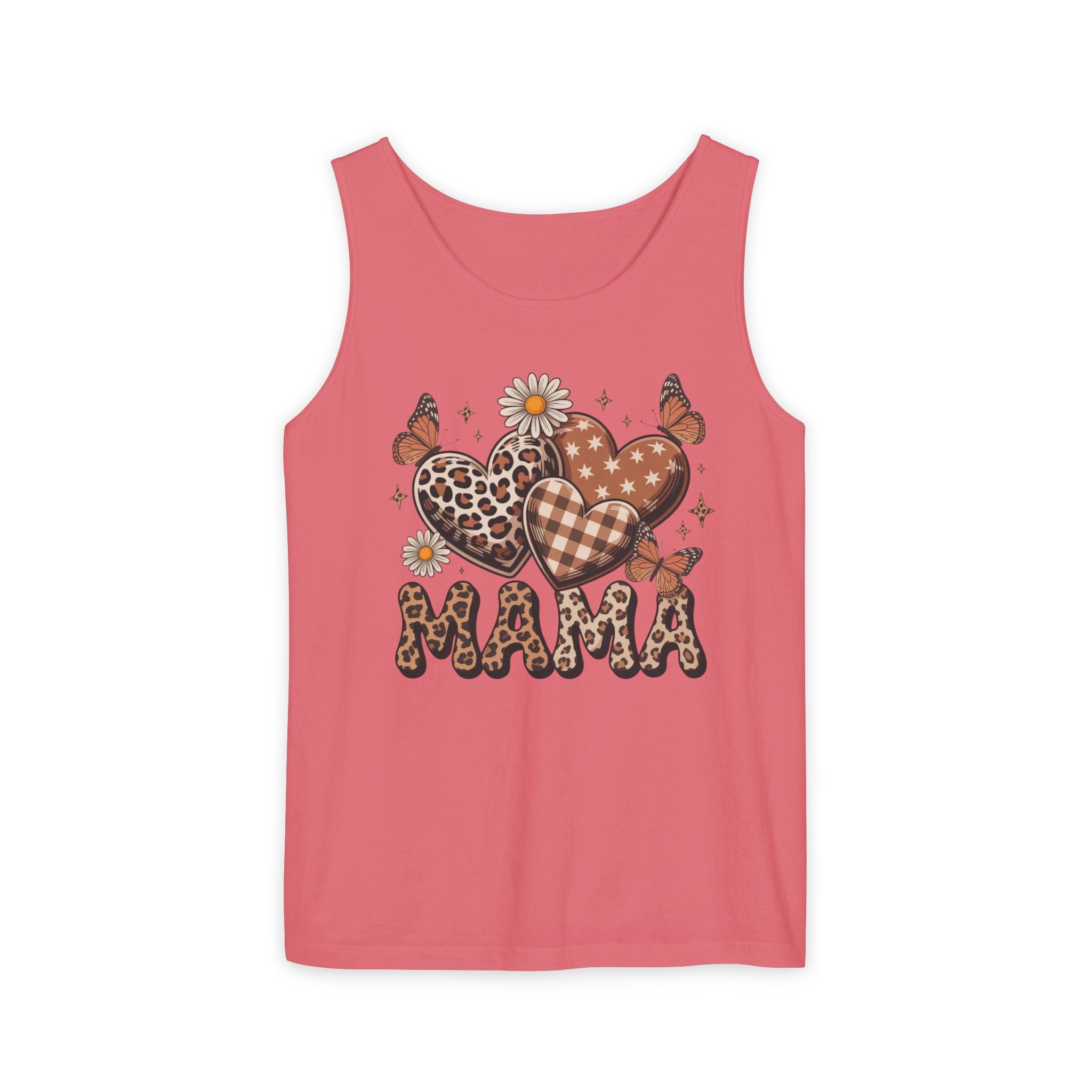 Mama Heart Tank Top — Boho Leopard Plaid Hearts & Daisies