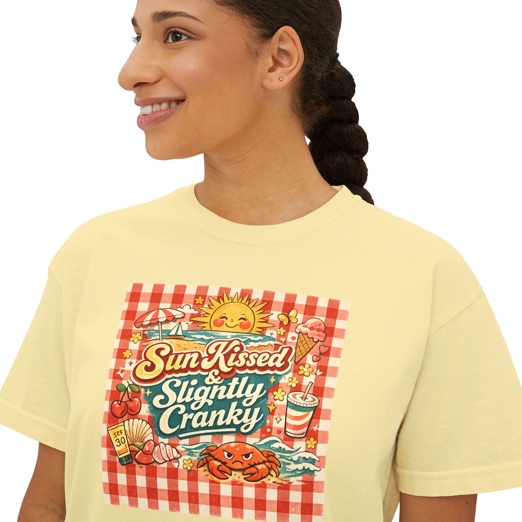 Sun-Kissed Slightly Cranky Boxy Tee — Retro Picnic Graphic Women’s Shirt