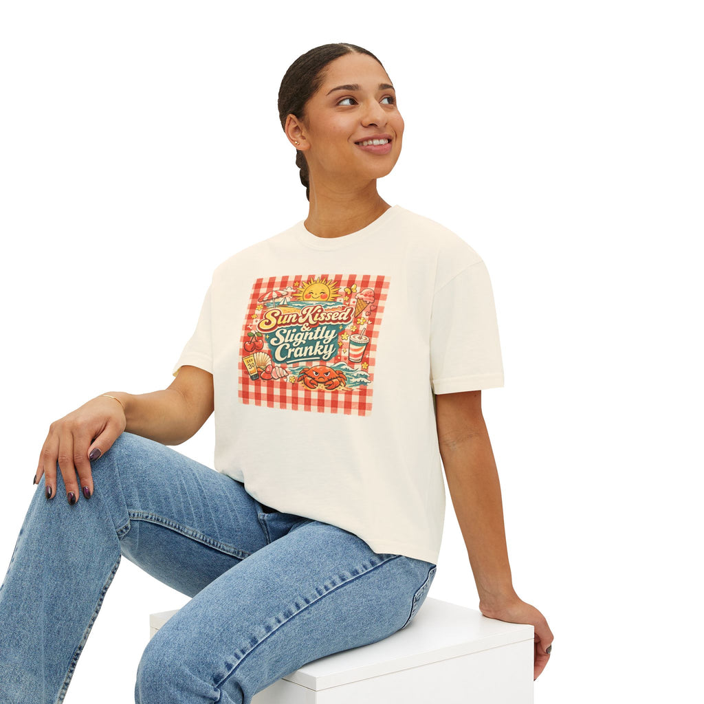 Sun-Kissed Slightly Cranky Boxy Tee — Retro Picnic Graphic Women’s Shirt