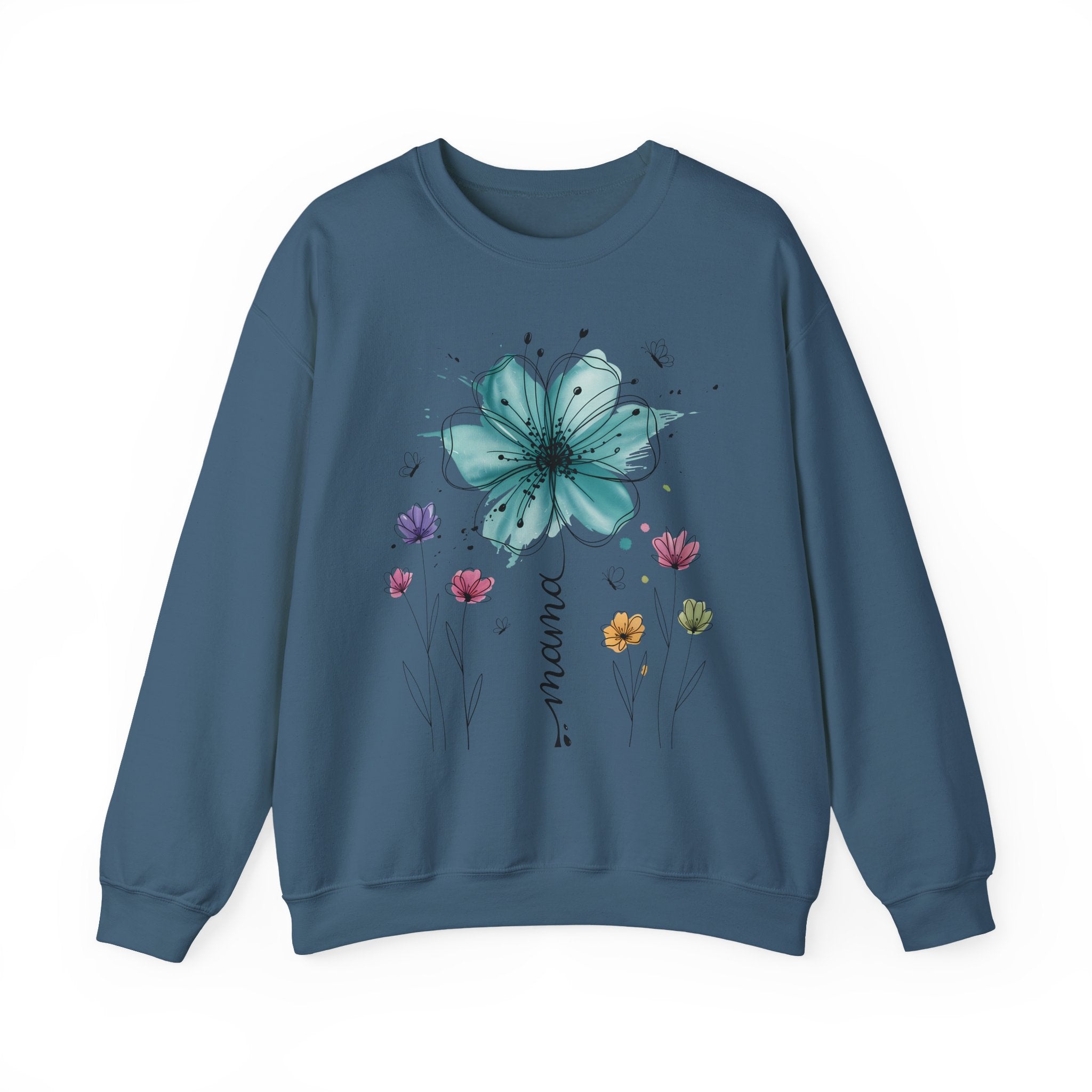 Floral Breeze Crewneck Sweatshirt — Teal Lily & Wildflower Design