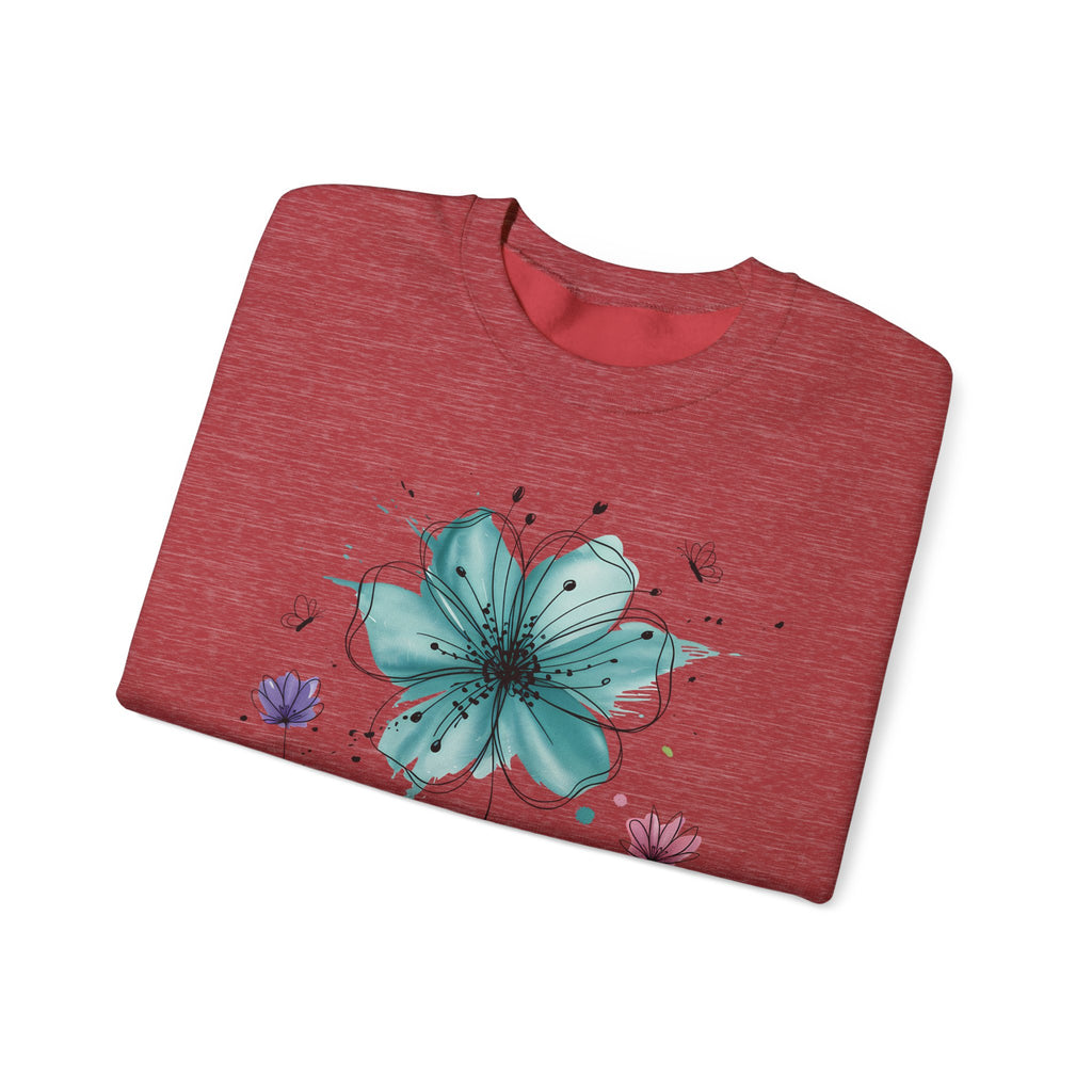 Floral Breeze Crewneck Sweatshirt — Teal Lily & Wildflower Design