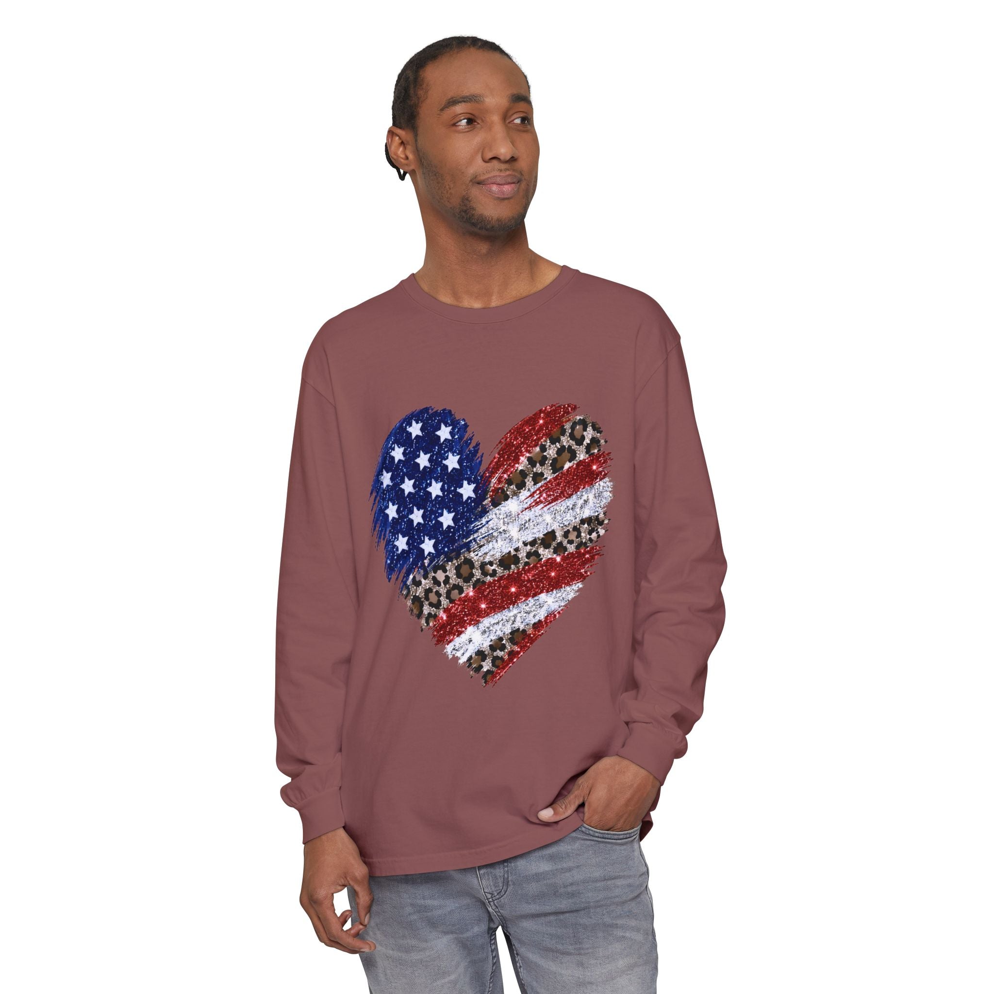 American Leopard Heart Long Sleeve Tee