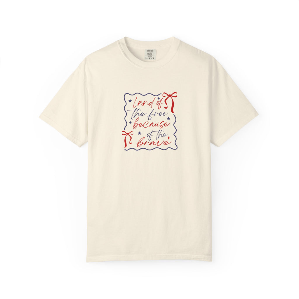 Liberty Script T-Shirt — "Land of the Free Because of the Brave" Patriotic Tee