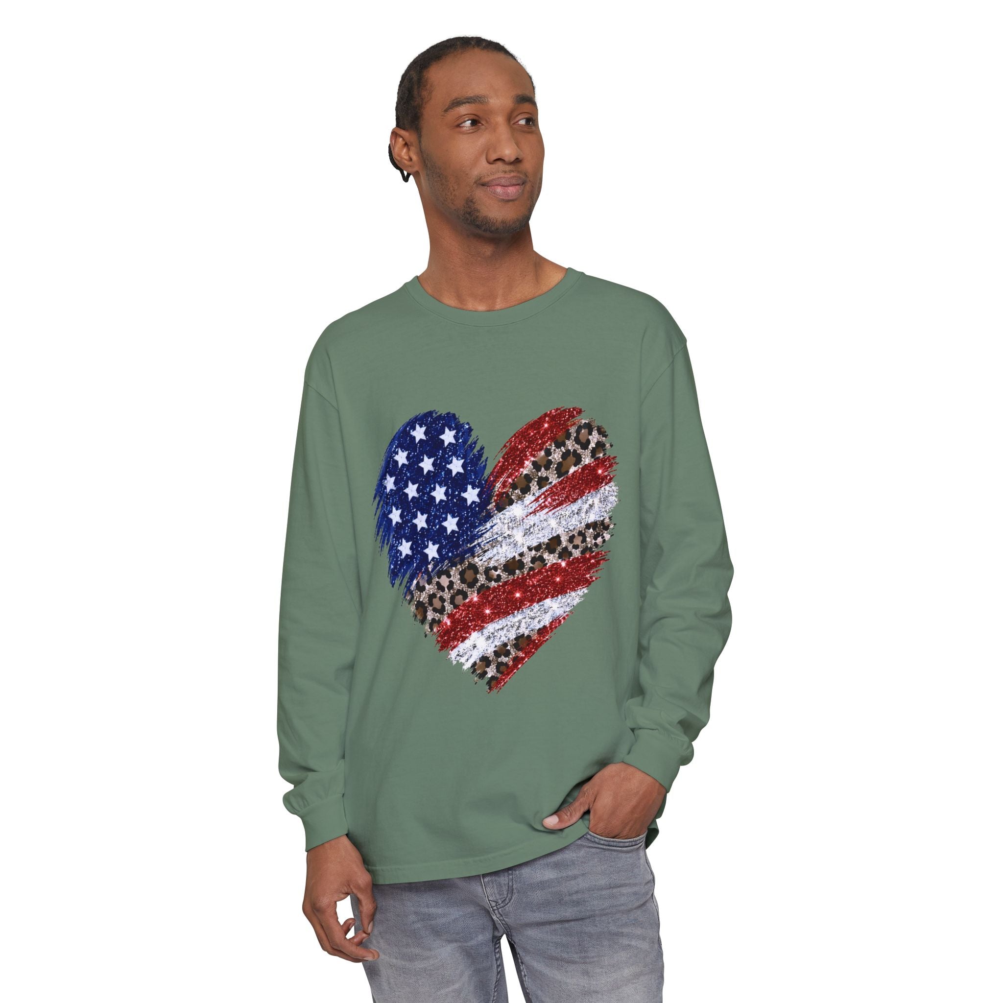 American Leopard Heart Long Sleeve Tee