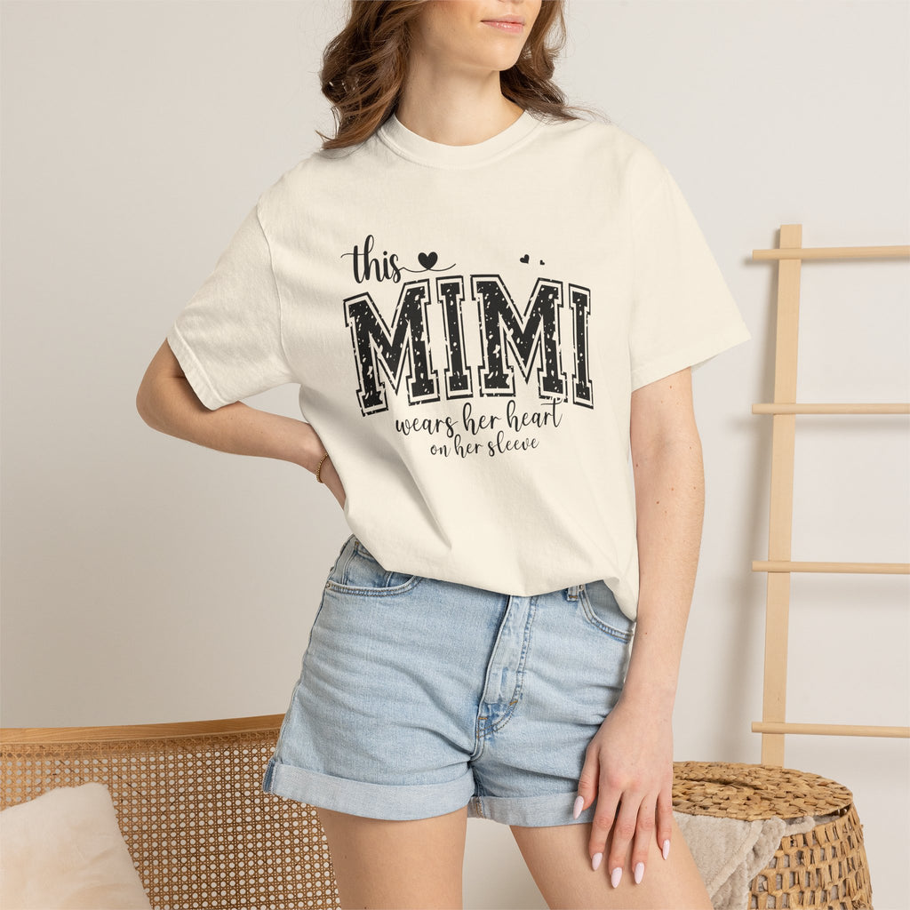 This Mimi T-Shirt — "This MIMI Wears Her Heart on Her Sleeve" Grandmother Gift Tee