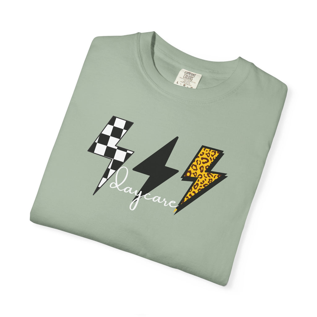 Checkerboard & Leopard Lightning Daycare T-shirt | Gray Garment-Dyed Tee