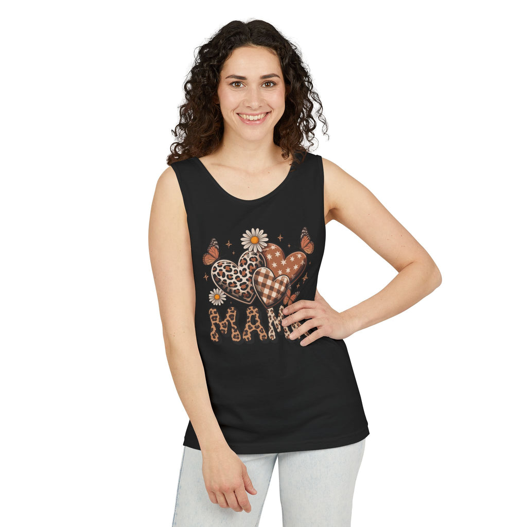 Mama Heart Tank Top — Boho Leopard Plaid Hearts & Daisies