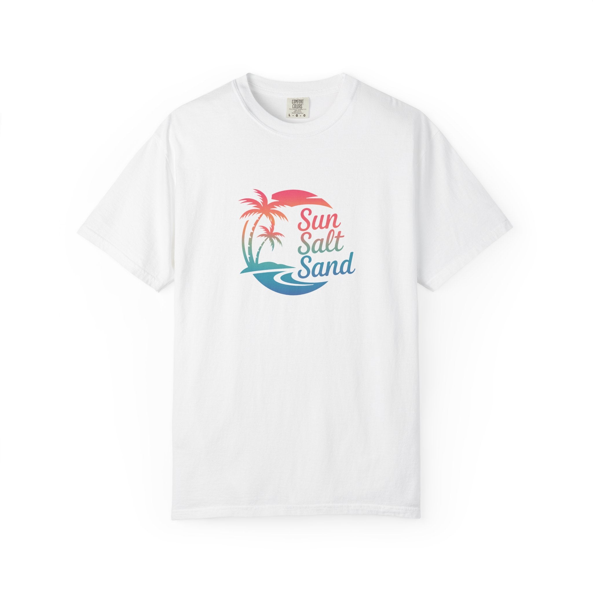 Sun Salt Sand Beach T-Shirt — Tropical Palm & Wave Graphic Tee