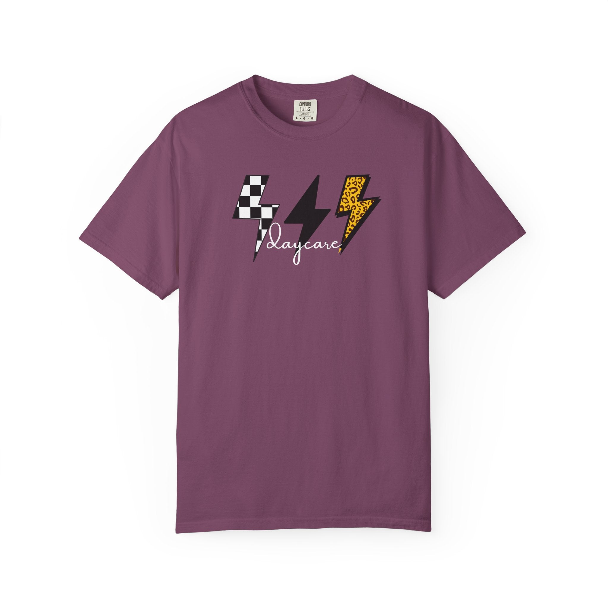 Checkerboard & Leopard Lightning Daycare T-shirt | Gray Garment-Dyed Tee