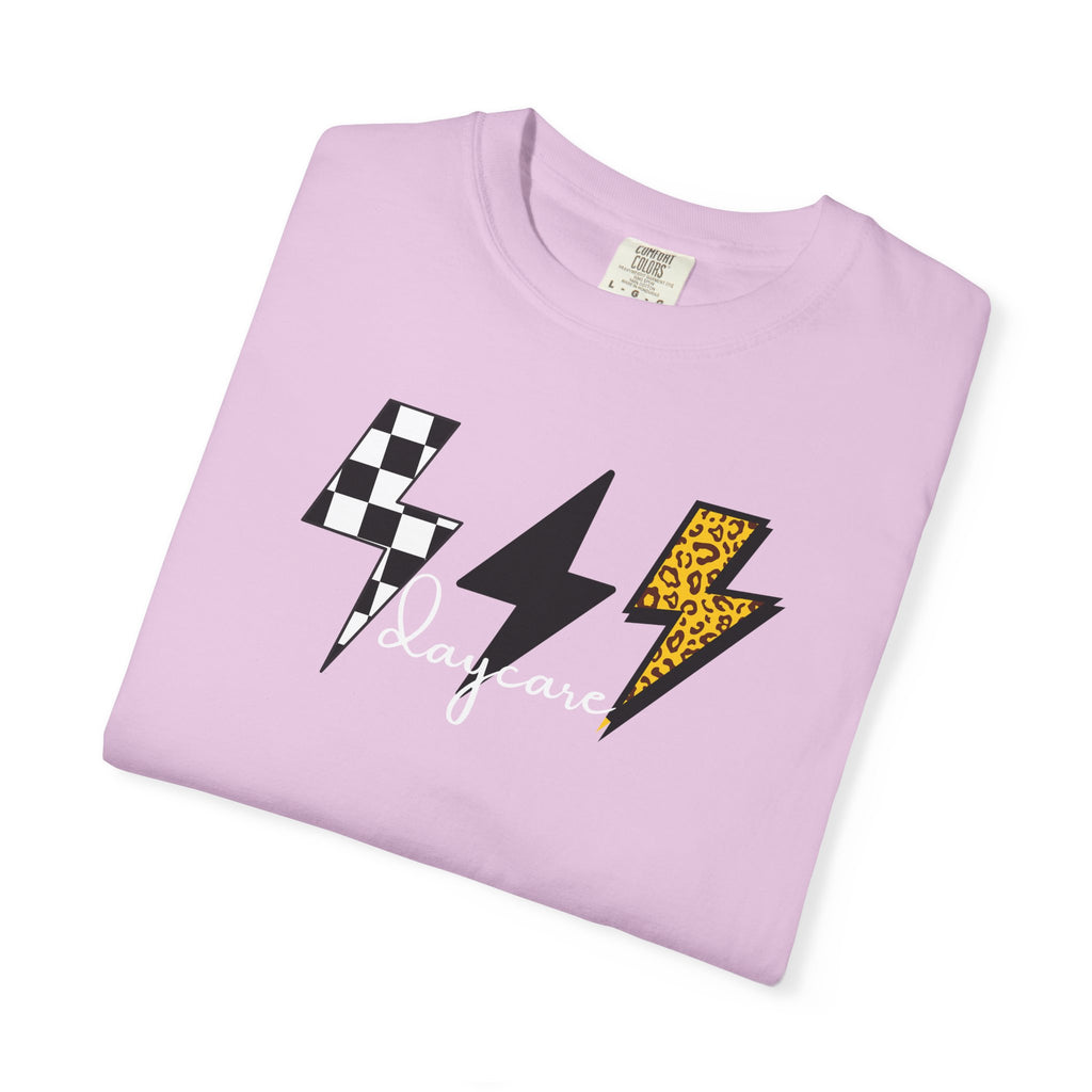 Checkerboard & Leopard Lightning Daycare T-shirt | Gray Garment-Dyed Tee