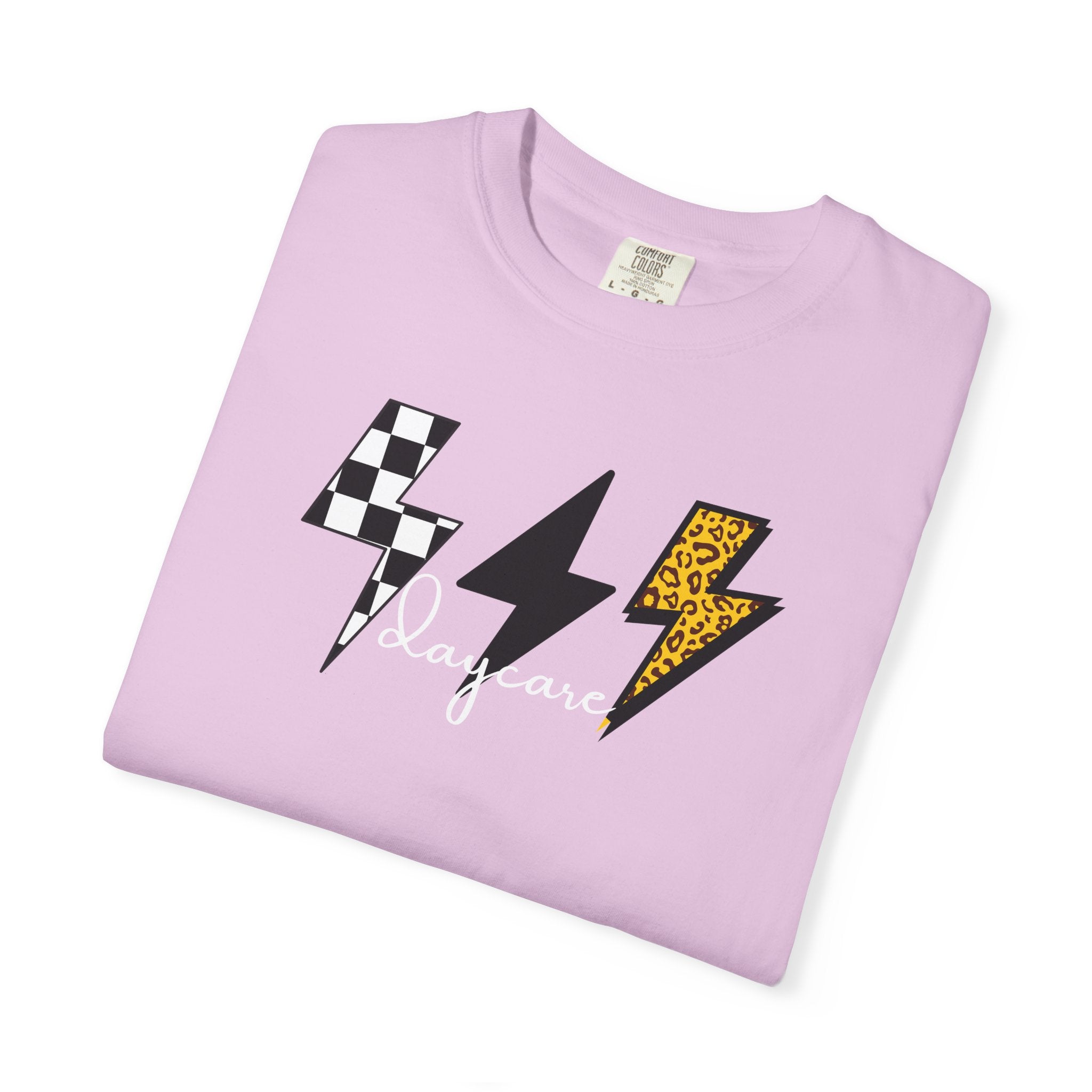 Checkerboard & Leopard Lightning Daycare T-shirt | Gray Garment-Dyed Tee