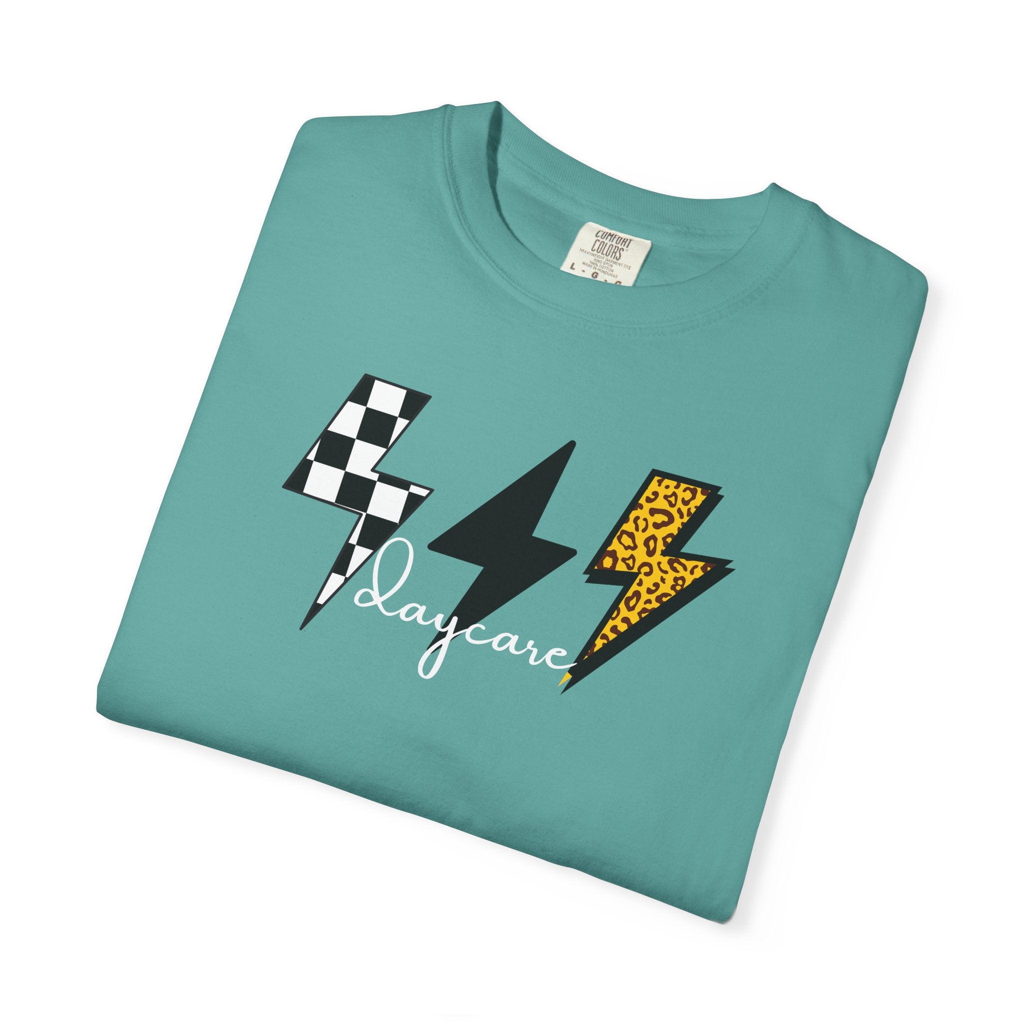 Checkerboard & Leopard Lightning Daycare T-shirt | Gray Garment-Dyed Tee