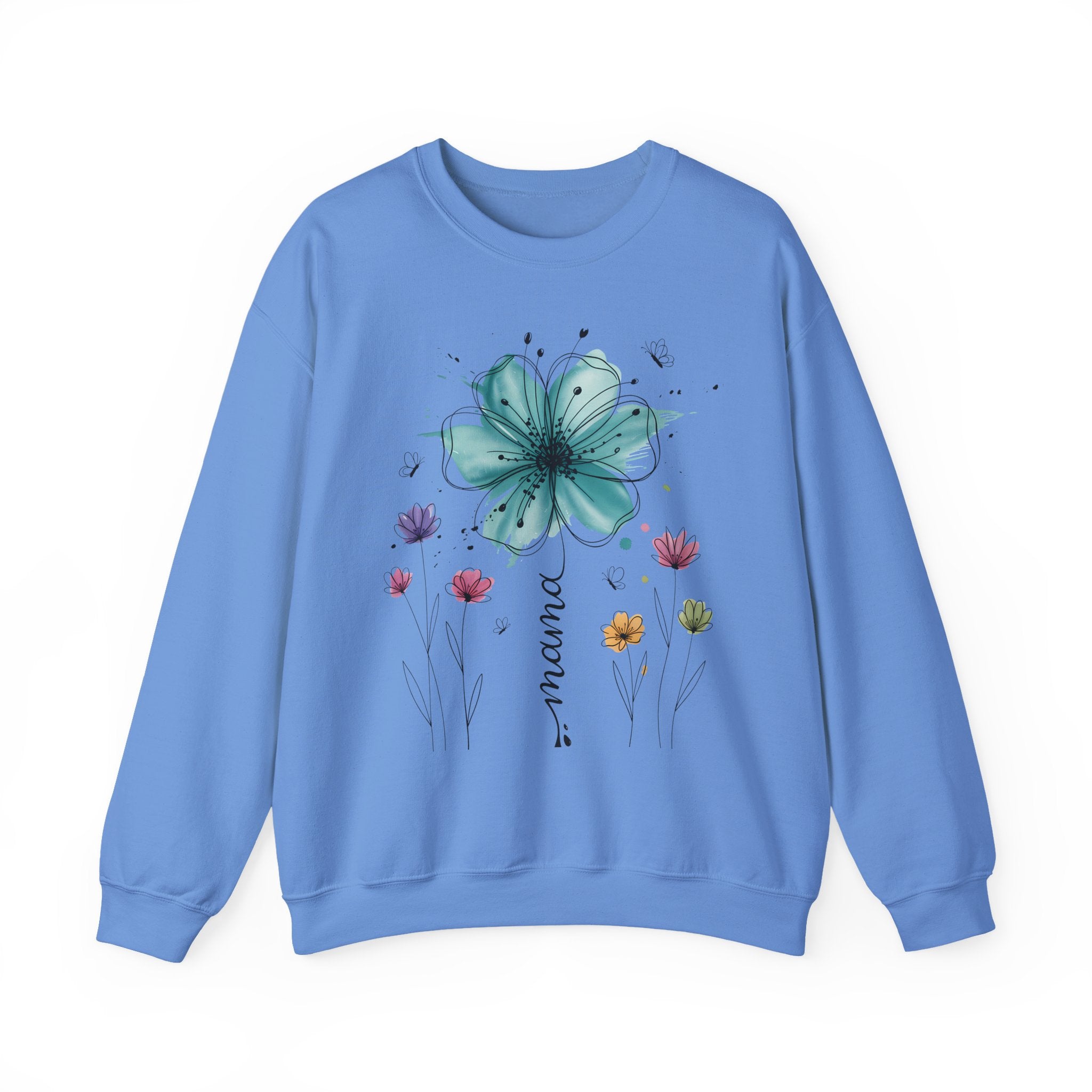 Floral Breeze Crewneck Sweatshirt — Teal Lily & Wildflower Design