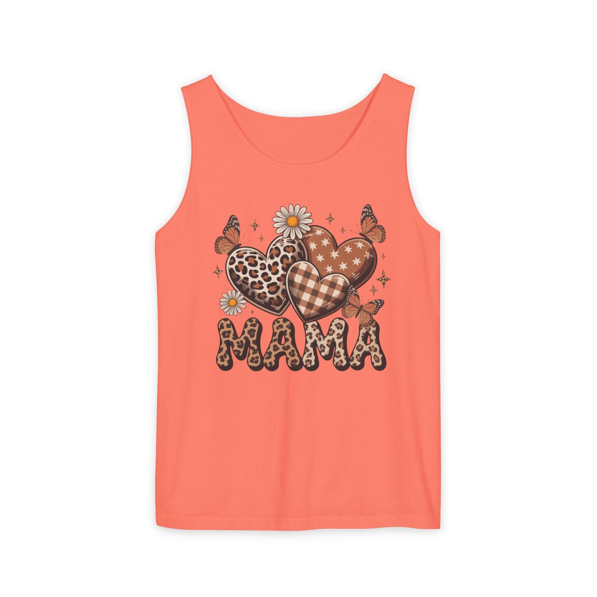 Mama Heart Tank Top — Boho Leopard Plaid Hearts & Daisies
