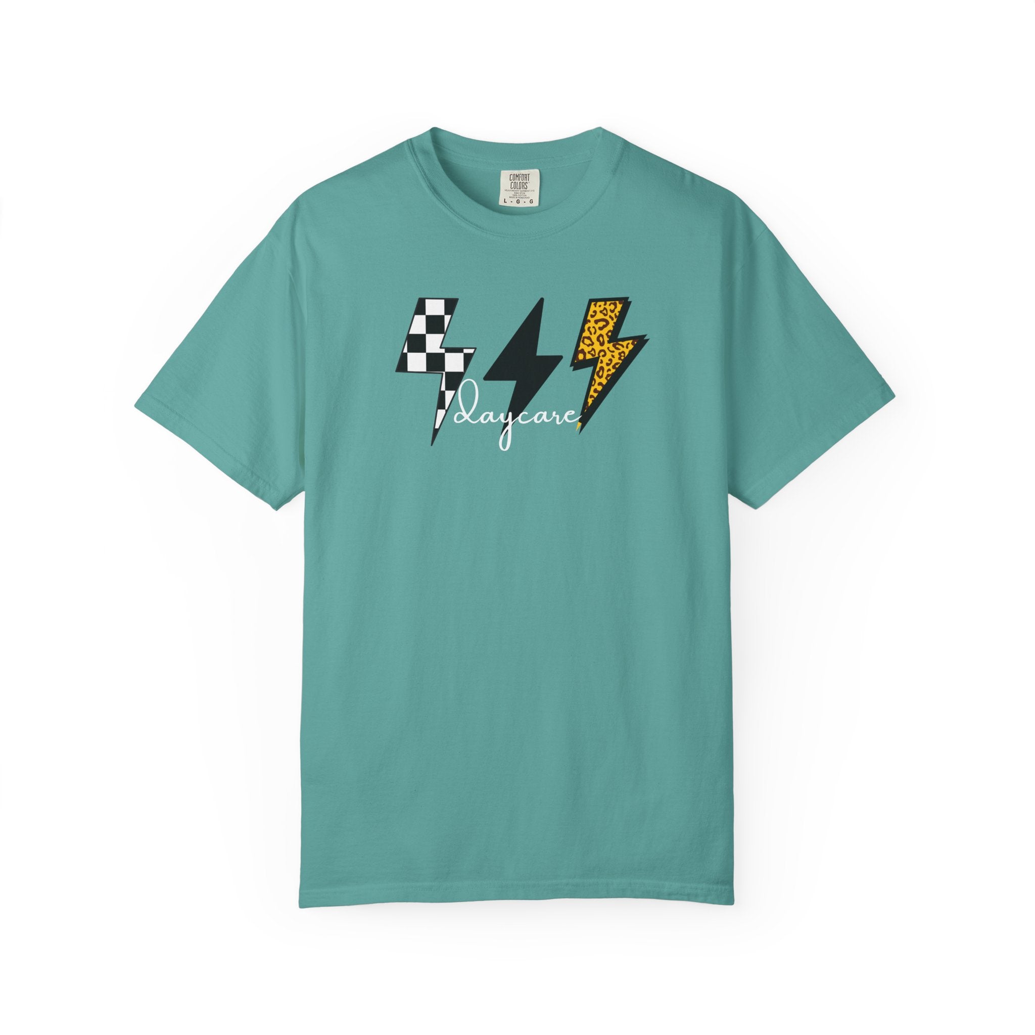 Checkerboard & Leopard Lightning Daycare T-shirt | Gray Garment-Dyed Tee