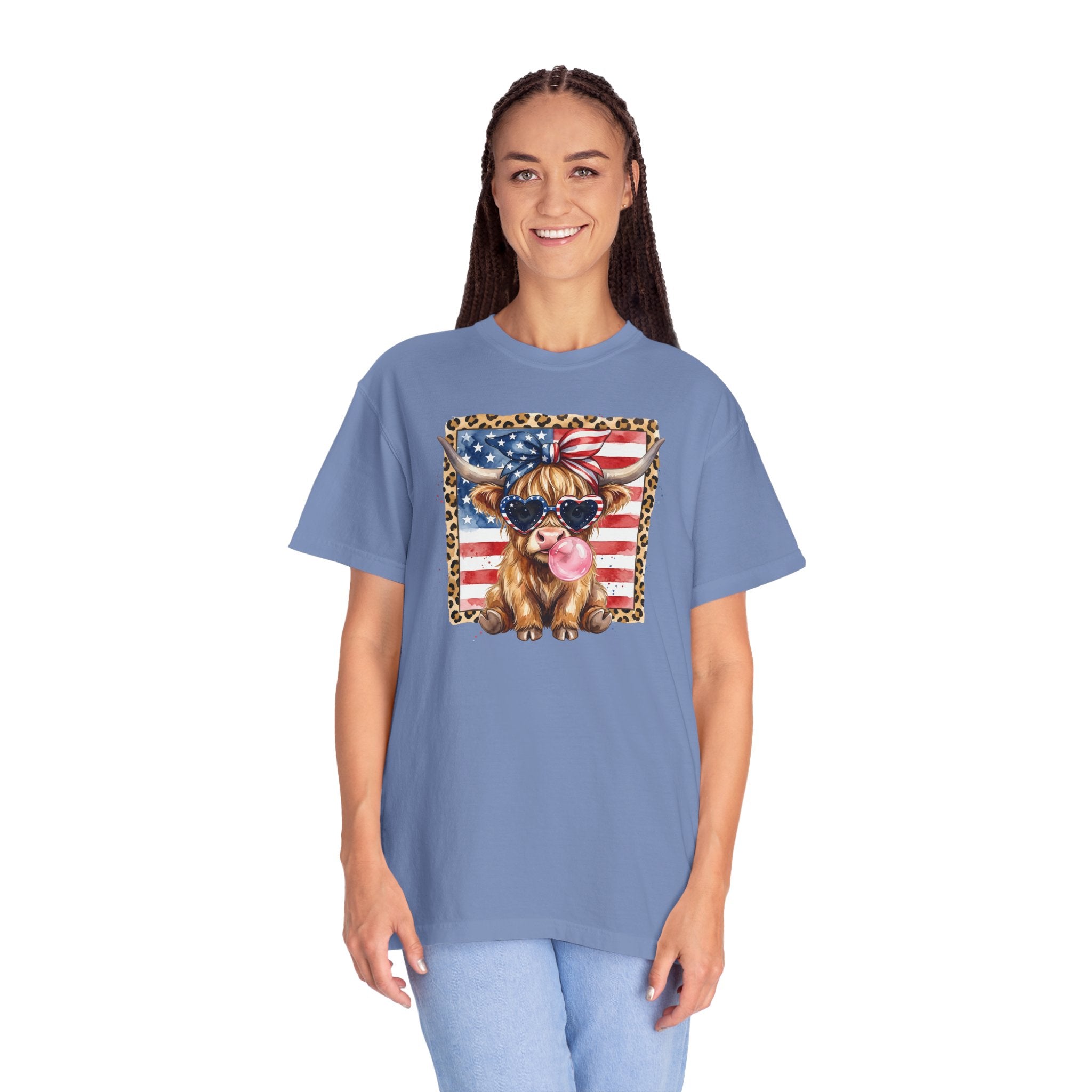 Patriotic Yorkie T-Shirt — American Flag Dog Graphic with Leopard Frame