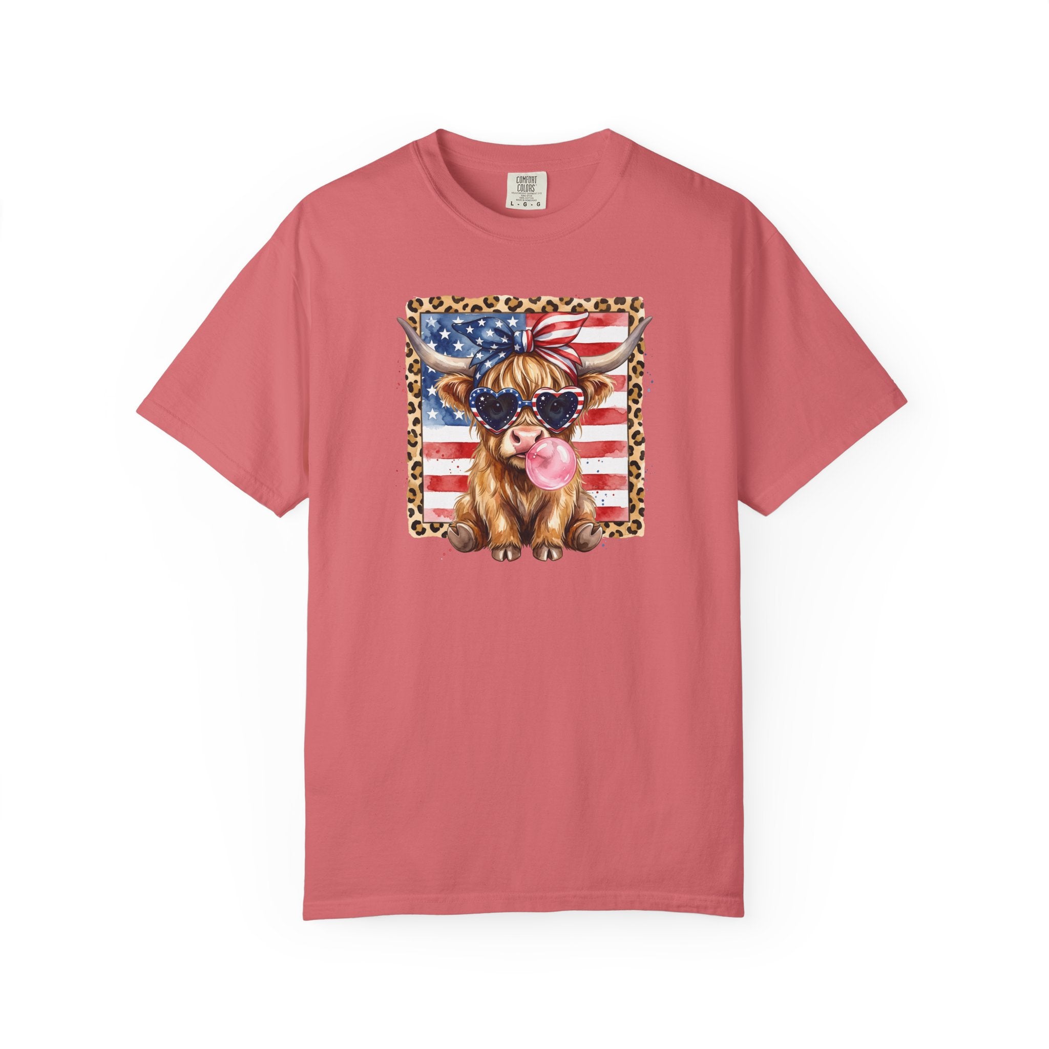 Patriotic Yorkie T-Shirt — American Flag Dog Graphic with Leopard Frame
