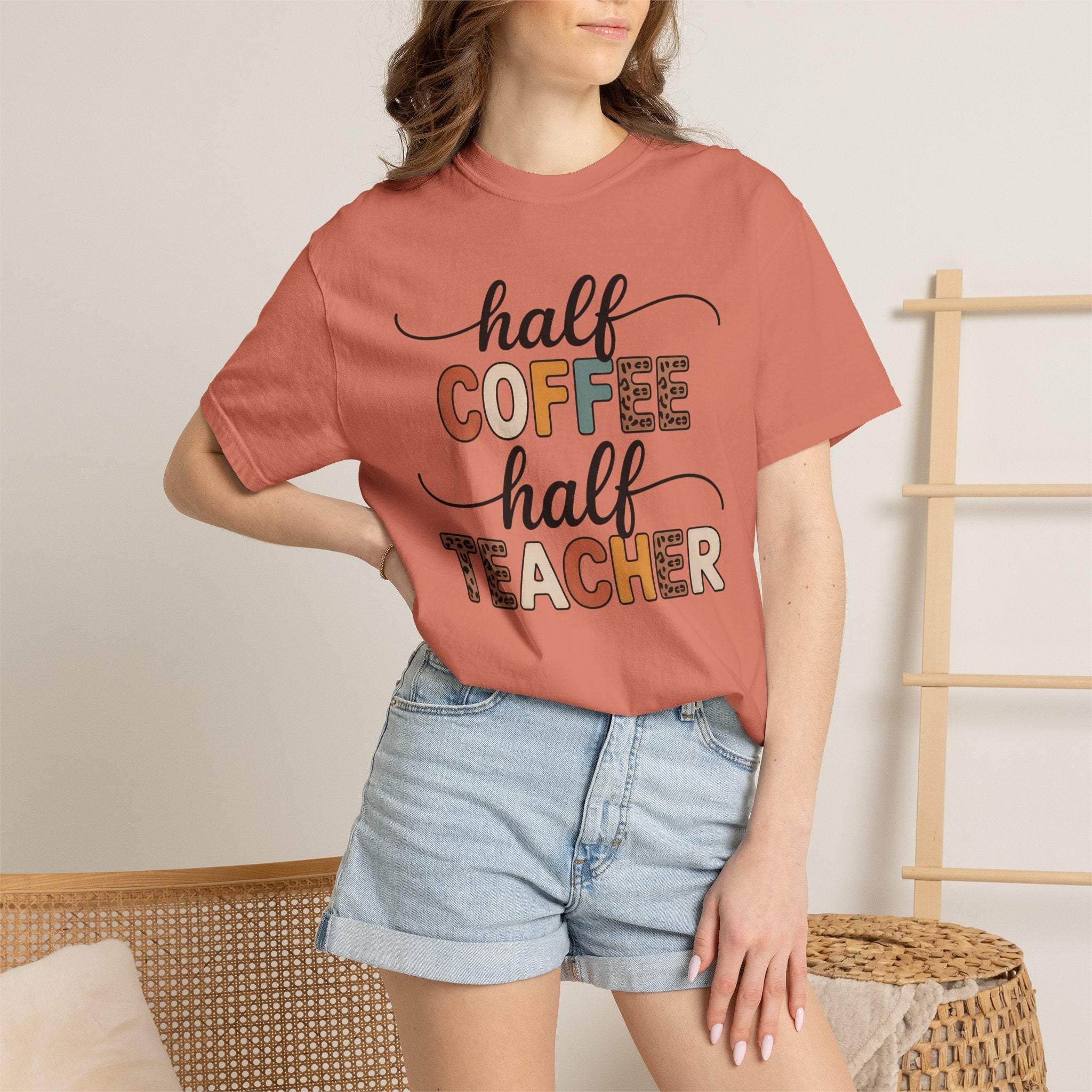 Half Coffee Half Teacher T-Shirt — Funny Teacher Coffee Tee