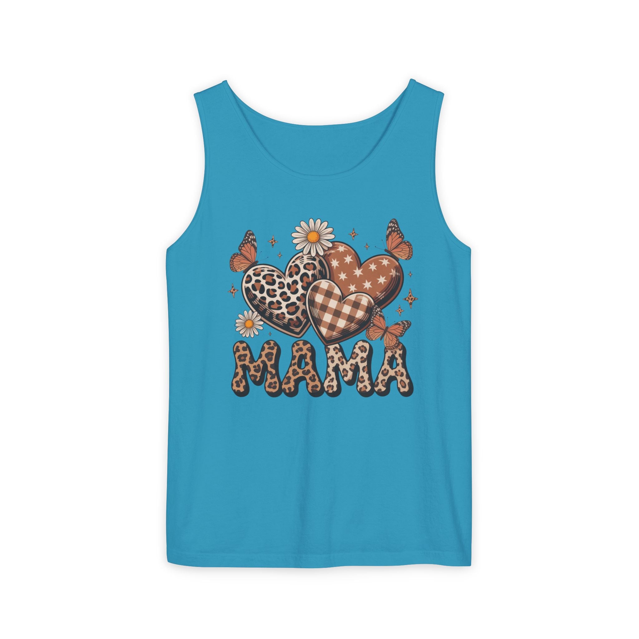Mama Heart Tank Top — Boho Leopard Plaid Hearts & Daisies