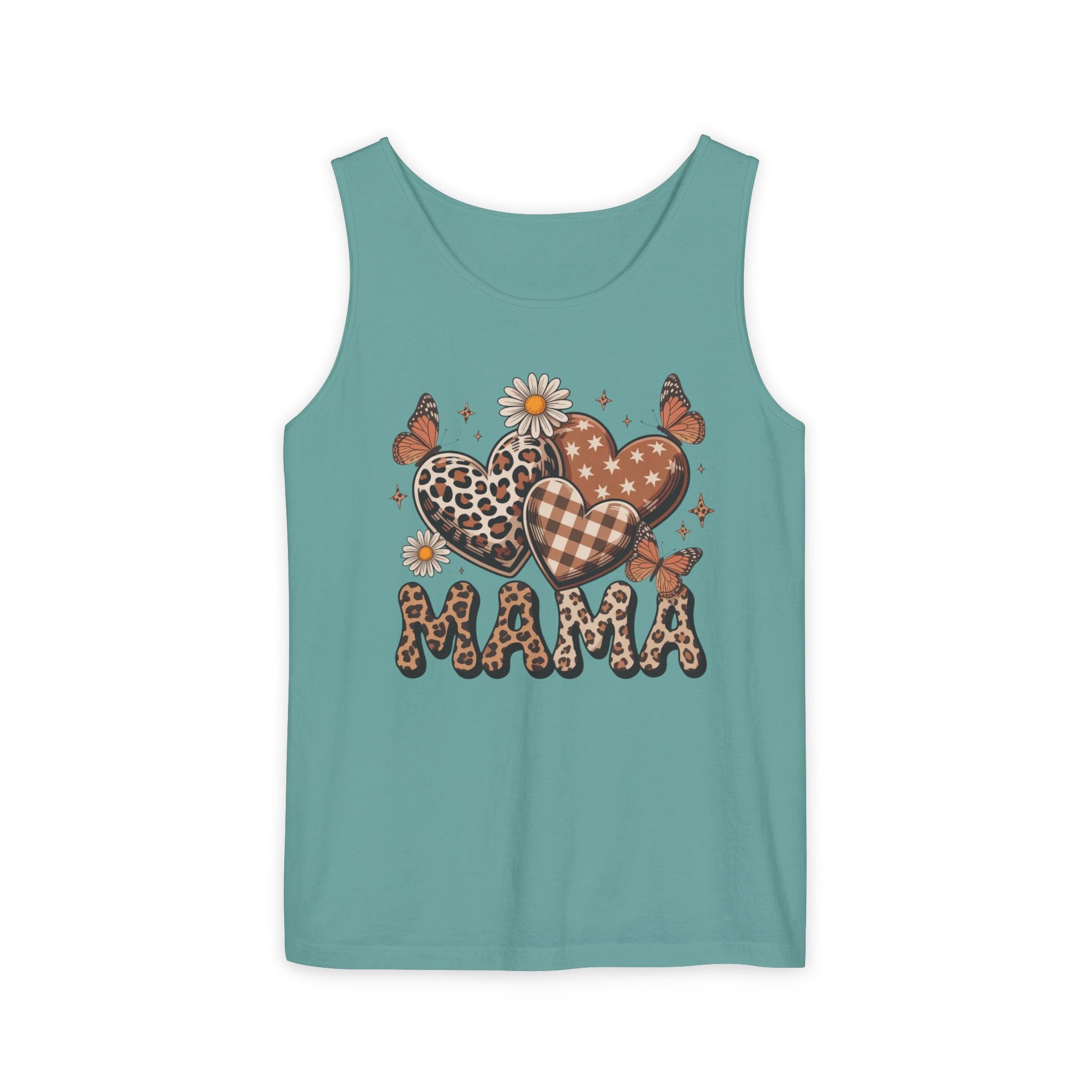 Mama Heart Tank Top — Boho Leopard Plaid Hearts & Daisies