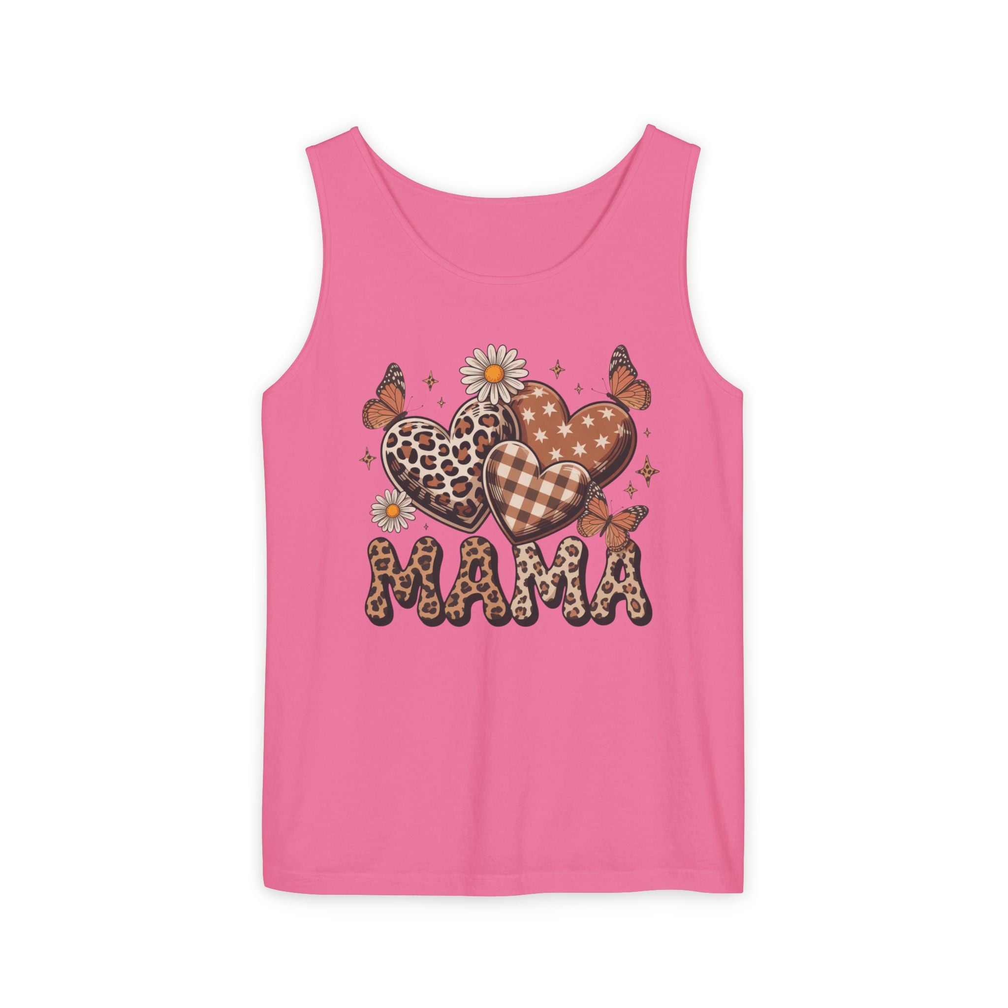 Mama Heart Tank Top — Boho Leopard Plaid Hearts & Daisies
