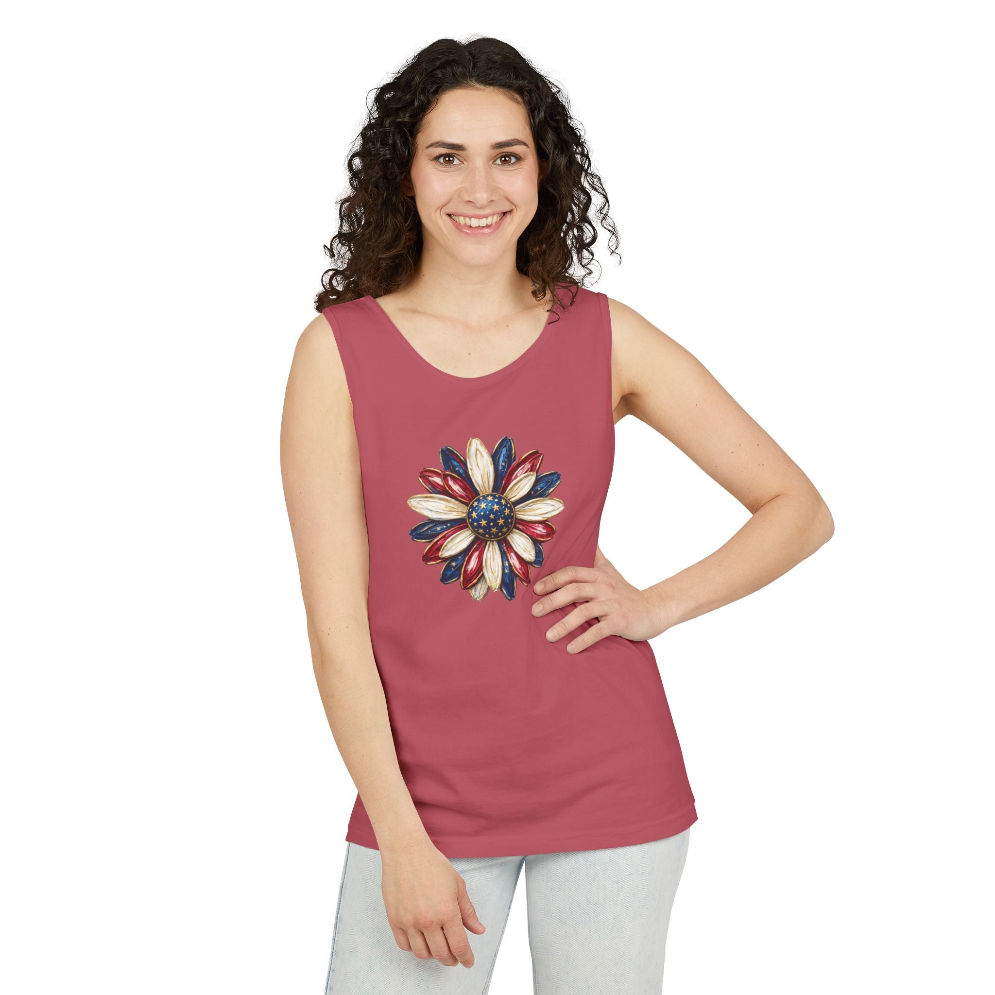 Patriotic Flower Tank Top — Red White Blue Daisy Graphic