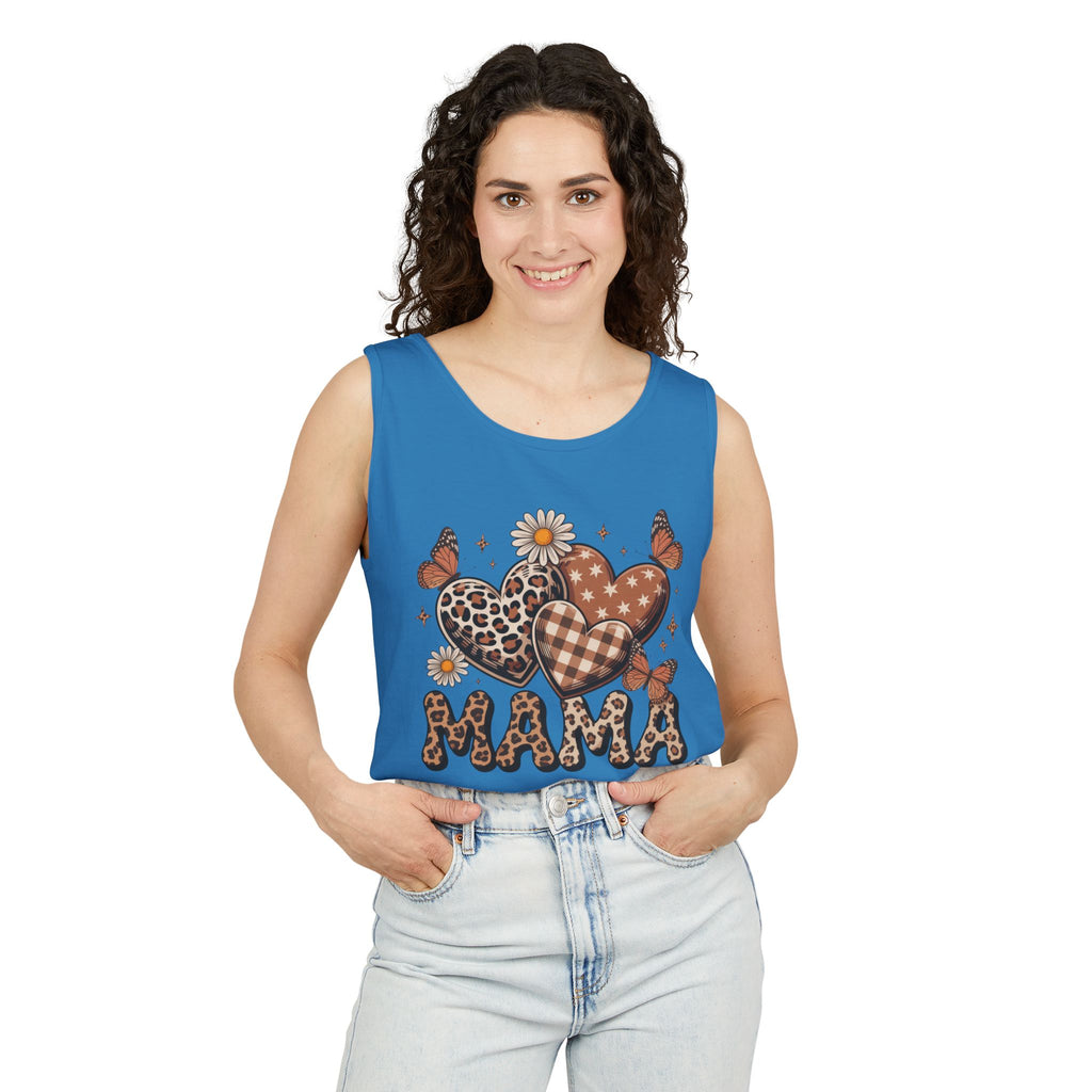 Mama Heart Tank Top — Boho Leopard Plaid Hearts & Daisies