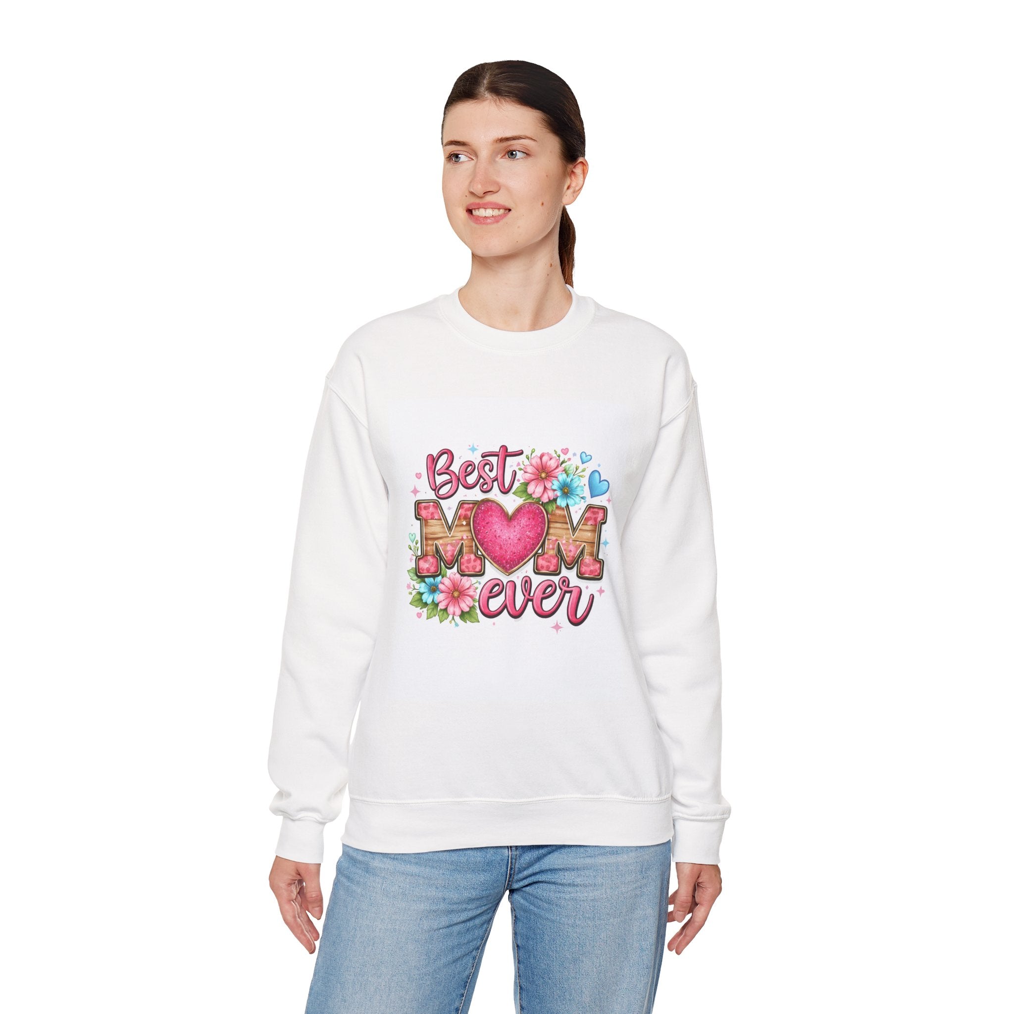 Best Mom Ever Crewneck Sweatshirt — Floral Heart Mother's Day Gift